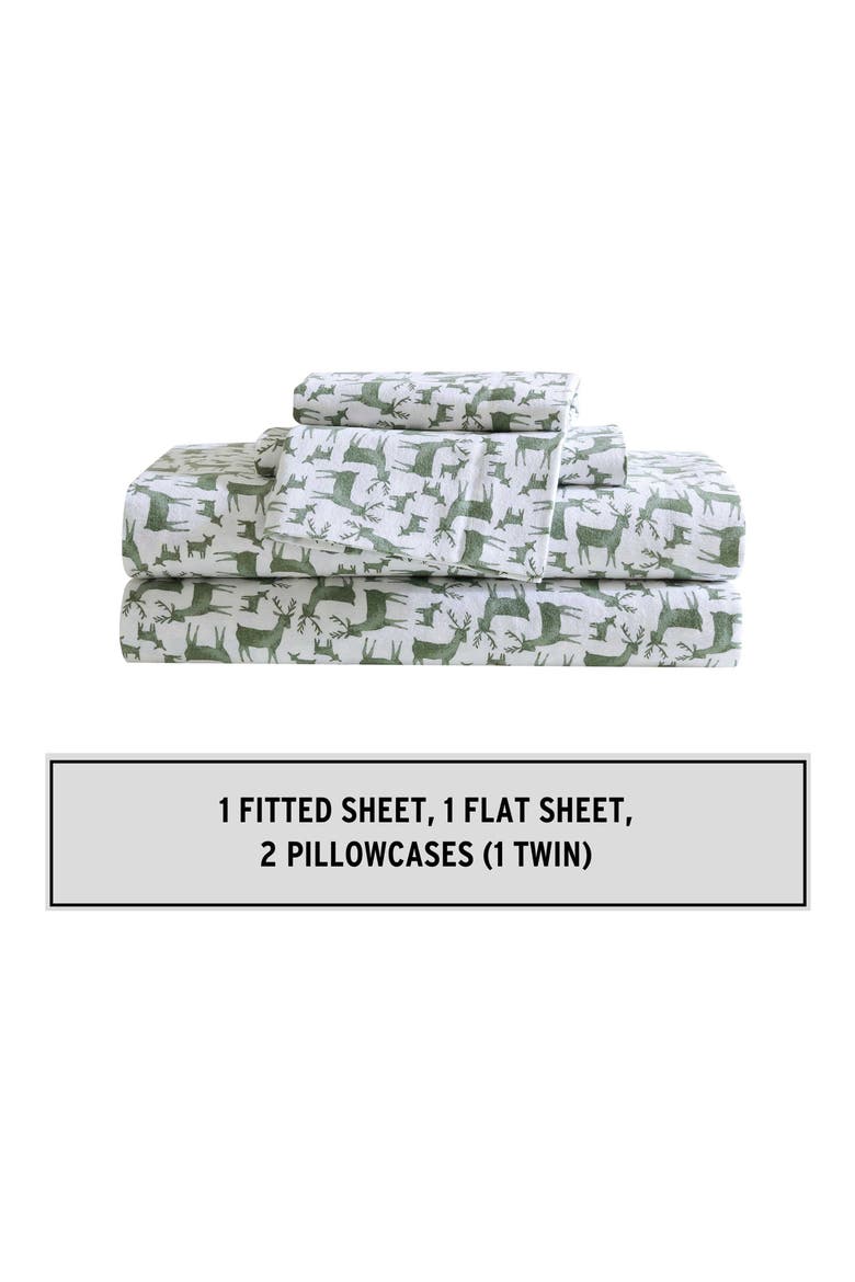 Deer Camp Cotton Flannel Sheet Set, Alternate, color, GREEN