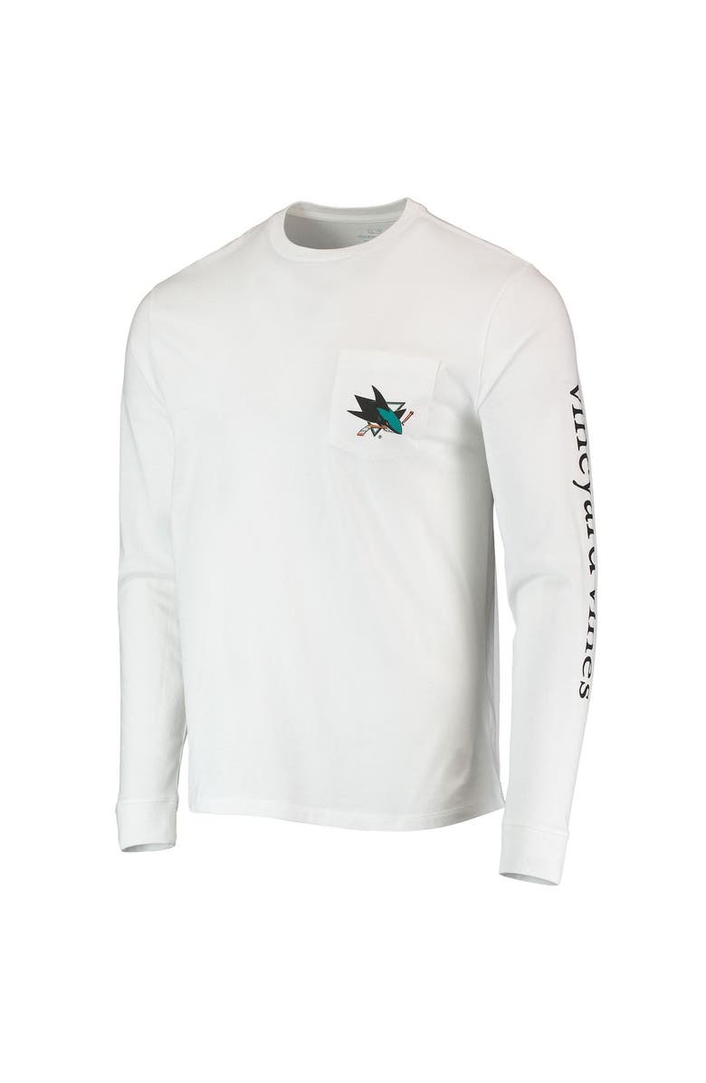 vineyard vines Men's Vineyard Vines White San Jose Sharks Hockey Helmet Pocket Long Sleeve T-Shirt, Alternate, color,
