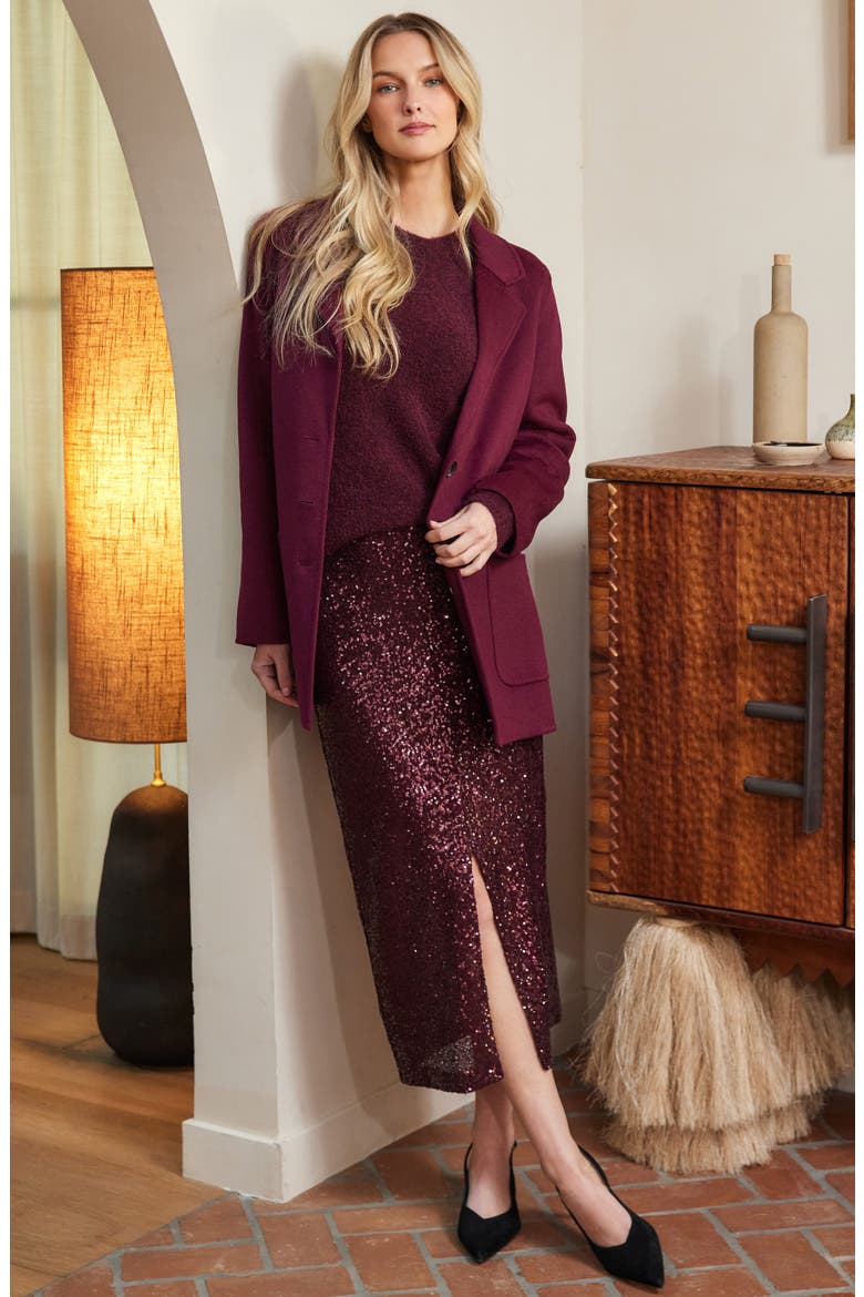 Sequin Midi Skirt, Alternate, color, EGGPLANT