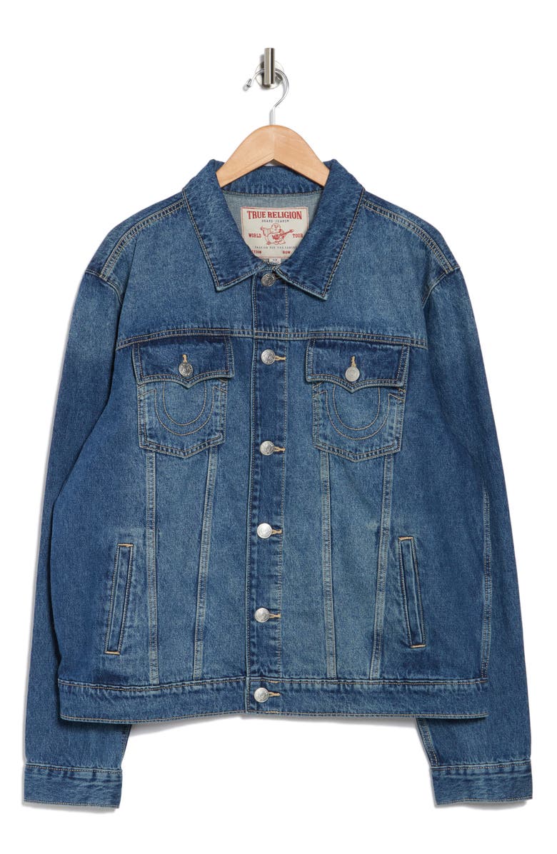 Tree Hut Denim Trucker Jacket, Alternate, color, Medium Blizzard Wash