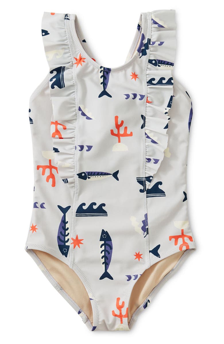 Tea Collection Ruffle One-Piece Swimsuit, Main, color, 