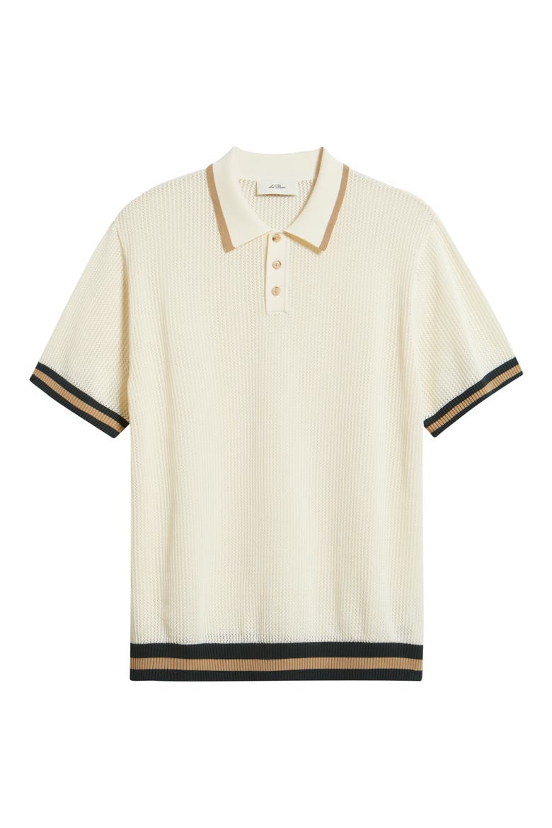 Openwork Cotton Polo Sweater, Alternate, color, EGGNOG WHITE