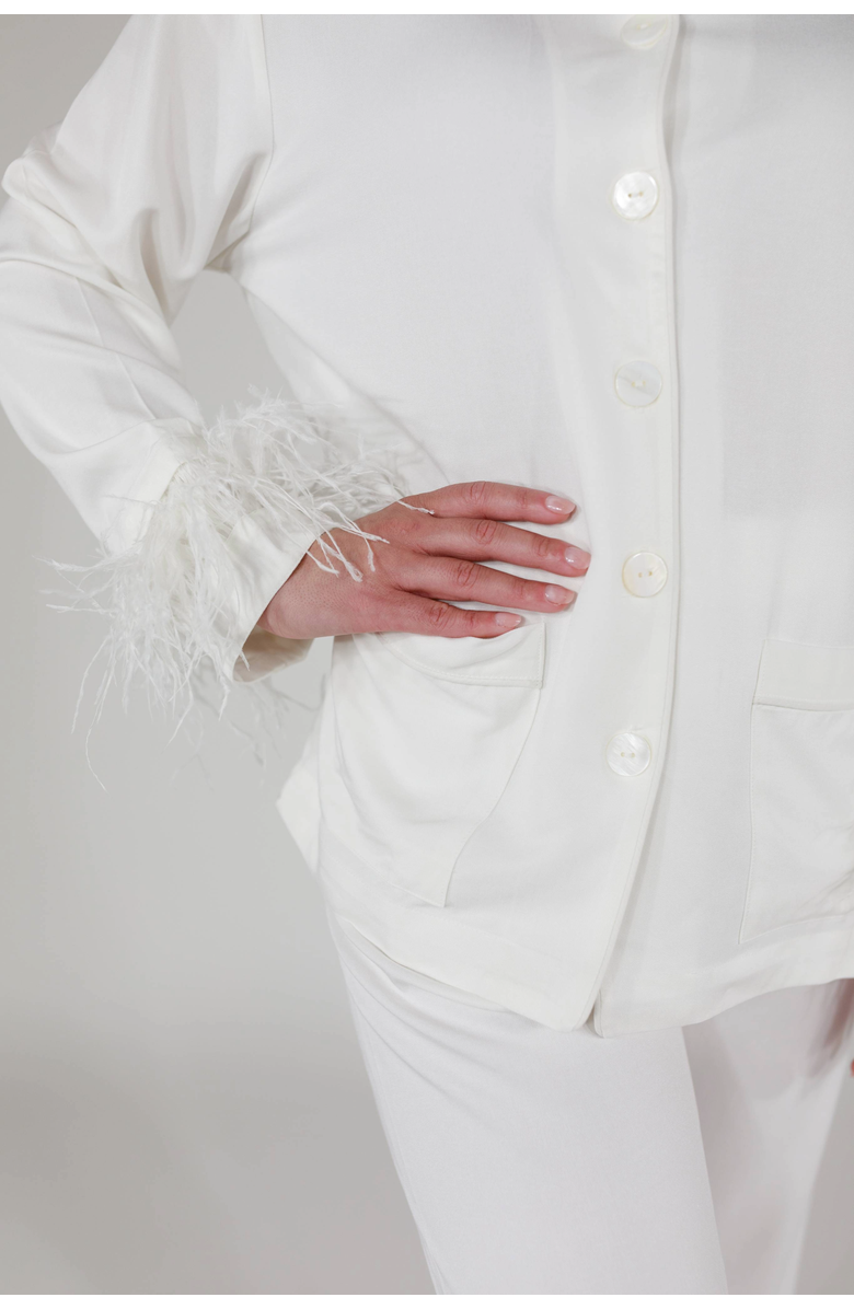 In My Sundays Feather Long Sleeve & Cropped Pant Pajama Set, Alternate, color, Classic White