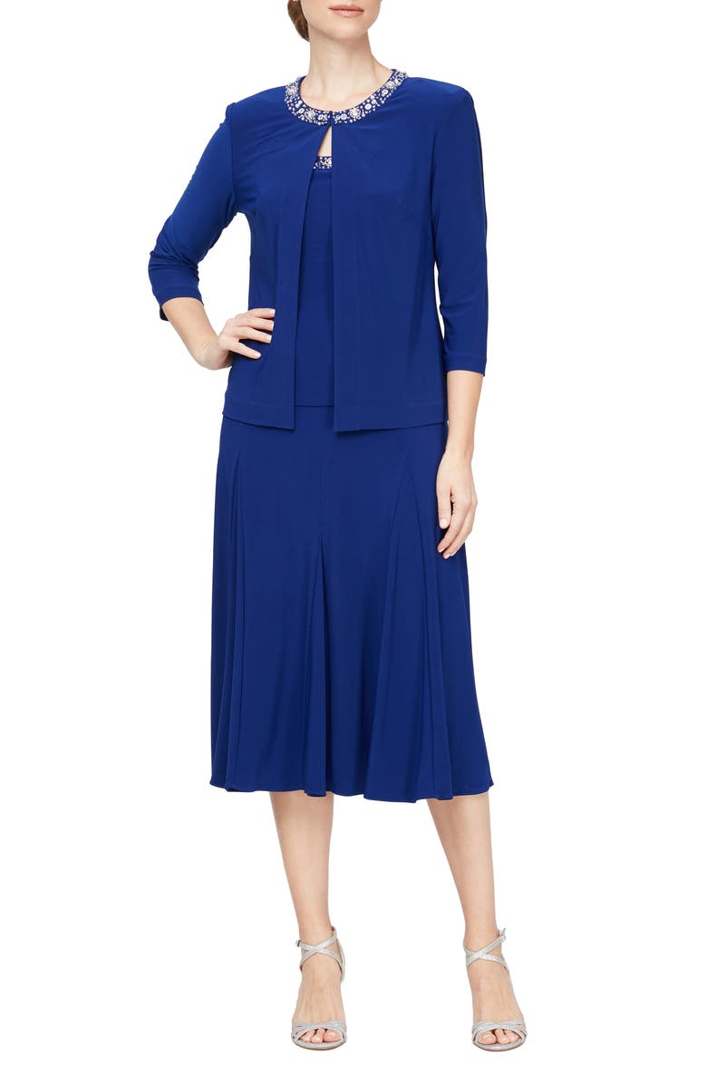 Alex Evenings Beaded Jersey Dress & Jacket, Main, color,