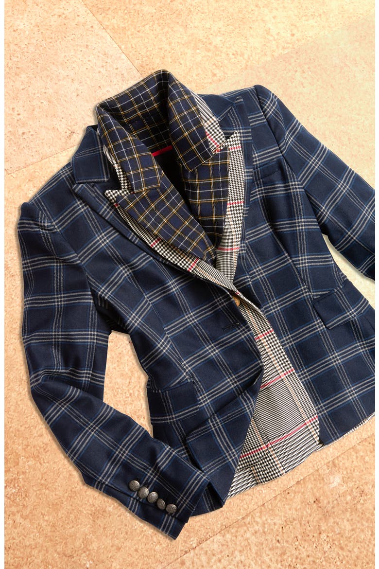 Plaid One Button Blazer, Alternate, color, BLUE NIGHT
