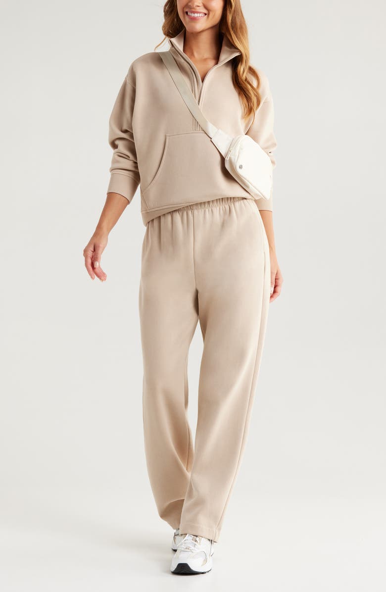 Zella Cloud Fleece Straight Leg Sweatpants, Alternate, color, Tan Oxford