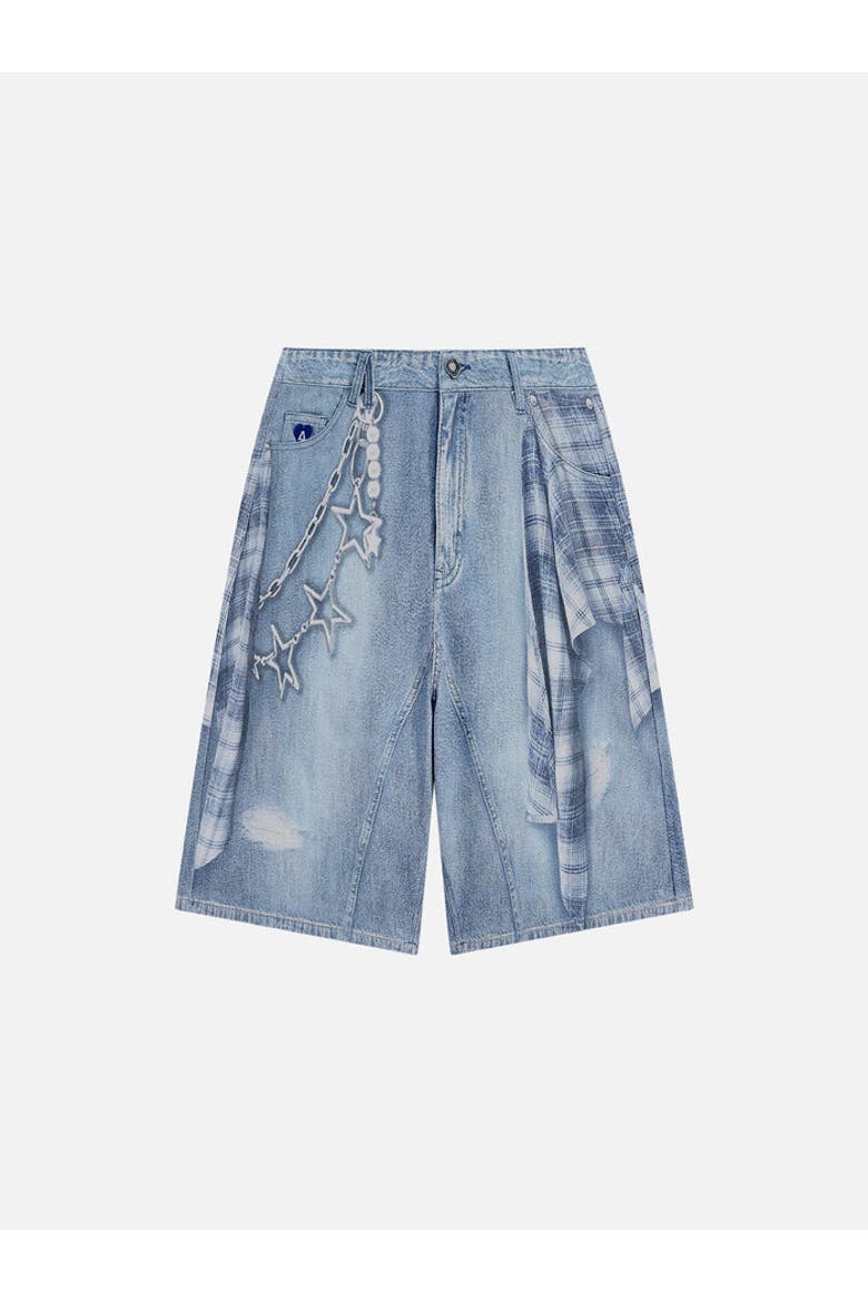 Plaid Panel Chain Jorts, Alternate, color, Blue