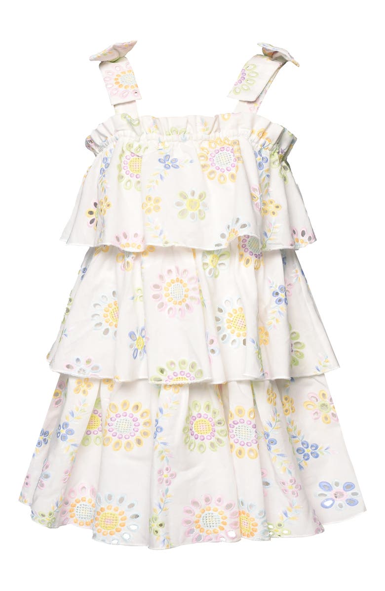 Hannah Banana Kids' 3-Tier Embroidered Dress, Main, color, White Multi