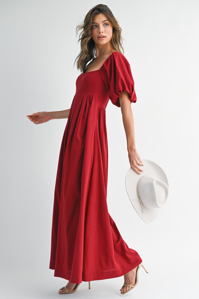Square Neck Puff Sleeve Maxi Dress, Alternate, color, Burgundy