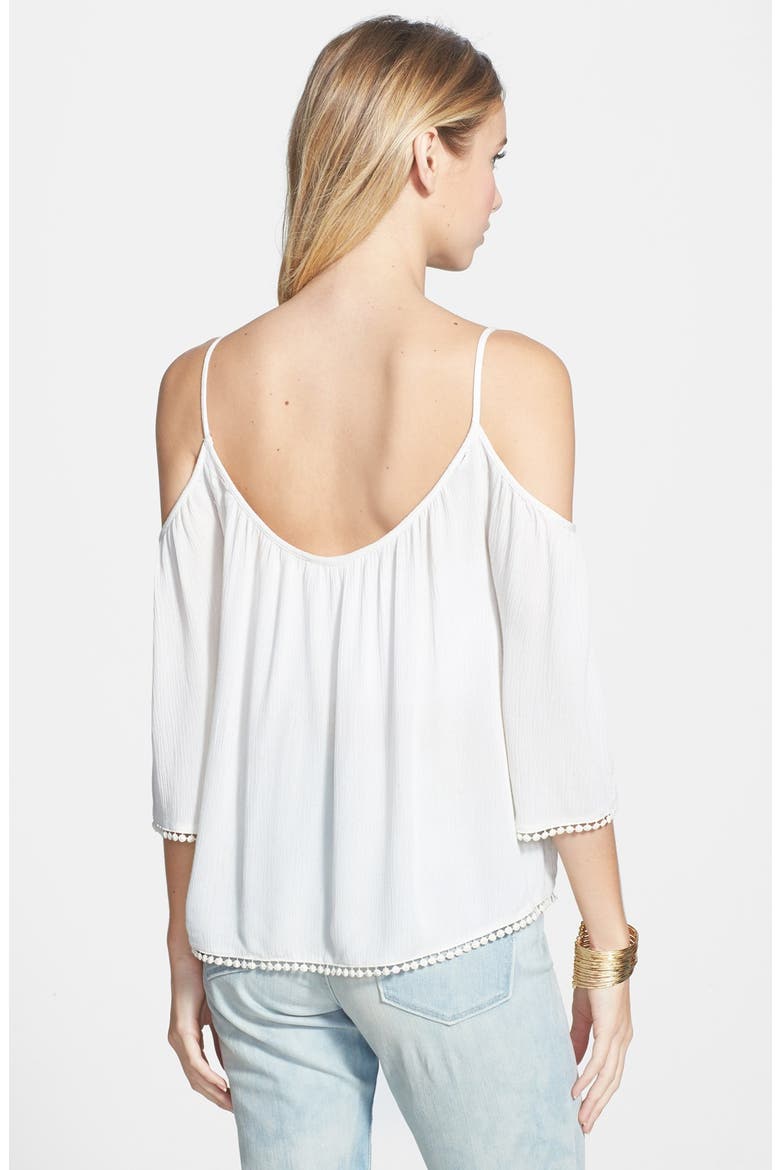 Pom Trim Cold Shoulder Top, Alternate, color, IVORY