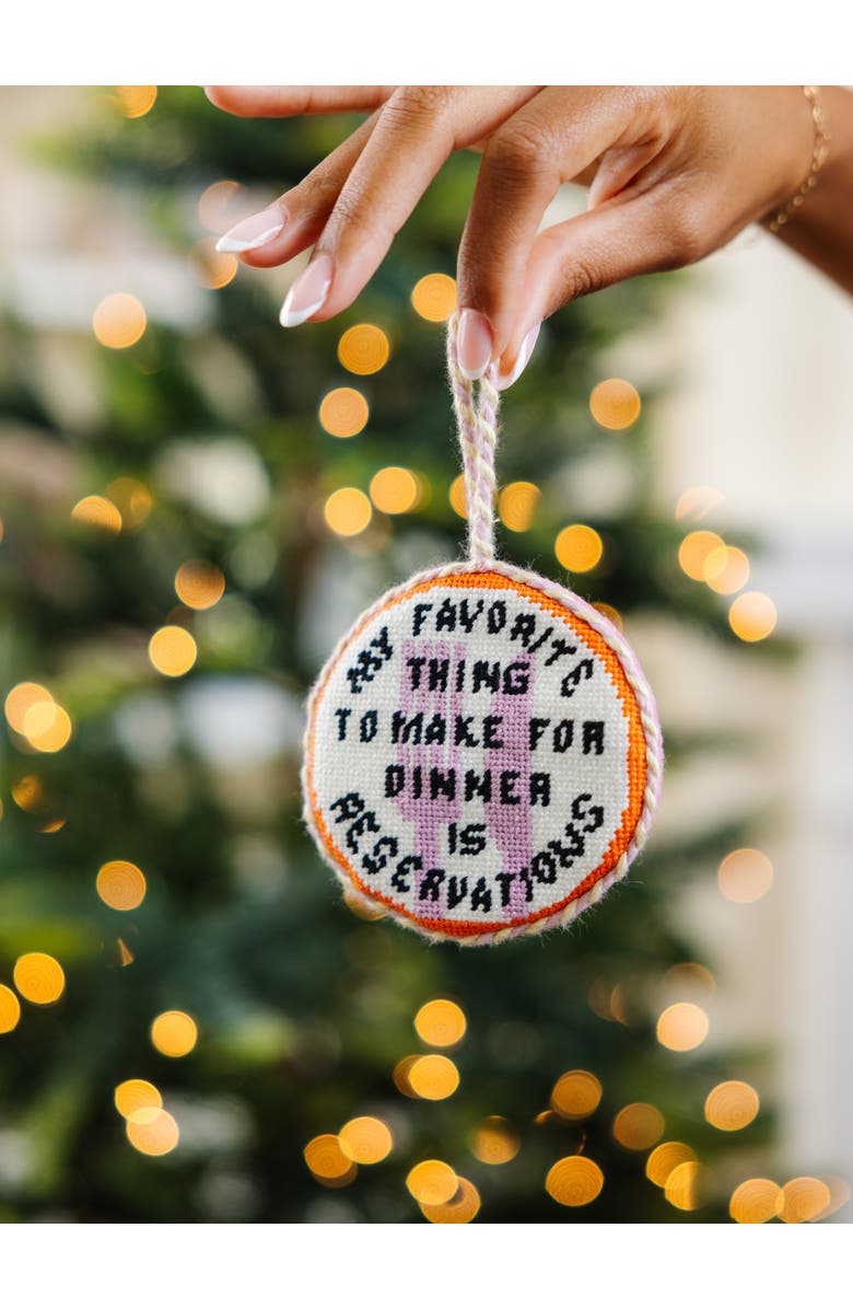 Furbish Needlepoint Ornament - Reservations, Alternate, color, White