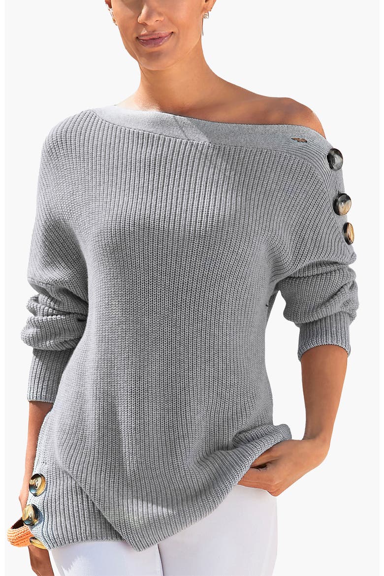 Button Detail Sweater, Main, color, Grey