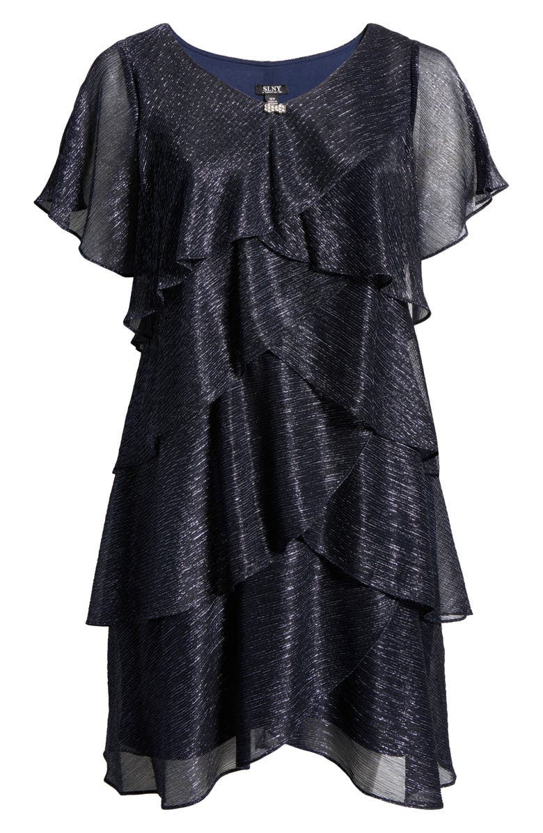 SLNY Shimmer Bodre Tiered Ruffle Dress, Alternate, color, Navy