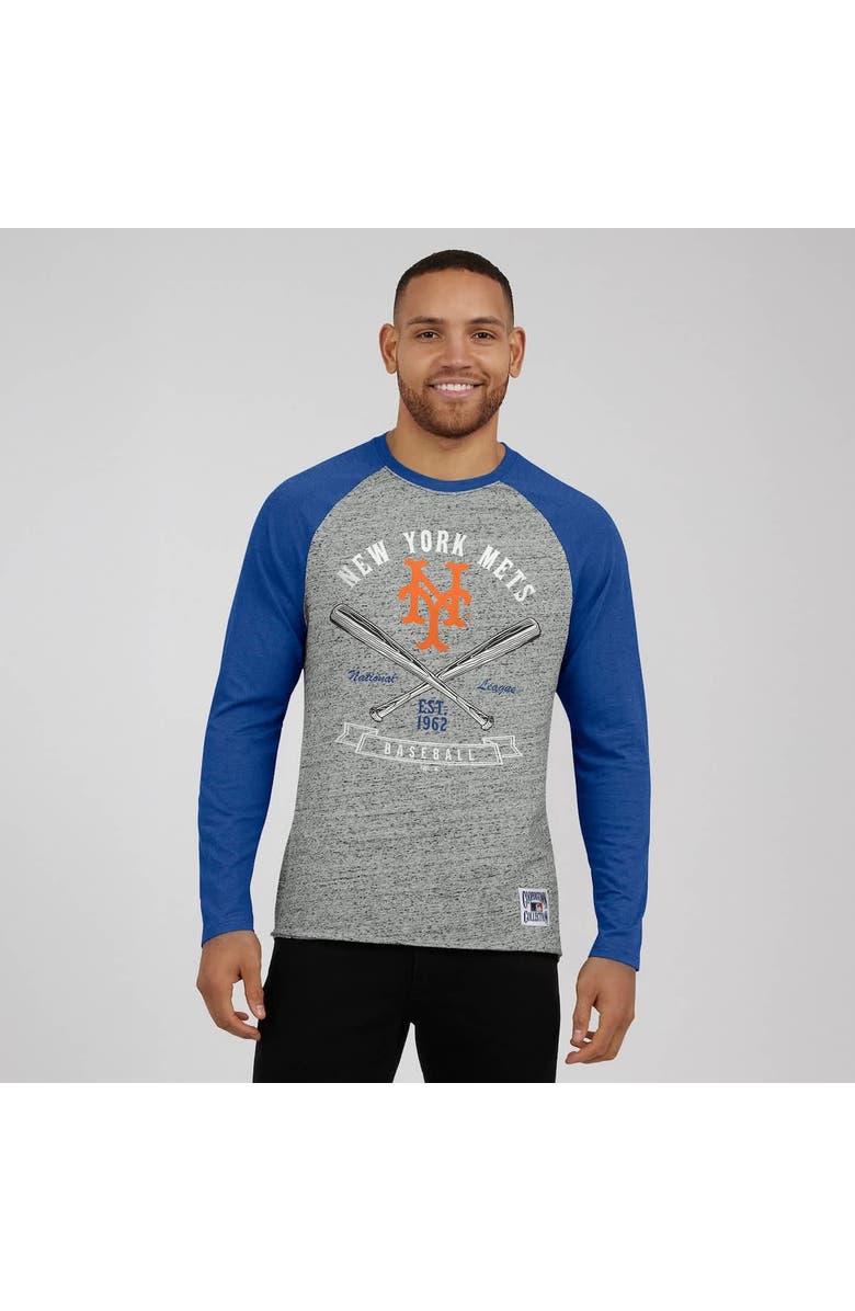 Darius Rucker Collection by Fanatics Men's Darius Rucker Collection by Fanatics Heather Gray New York Mets Raw Edge Raglan Long Sleeve Baseball T-Shirt, Alternate, color, Heather Gray