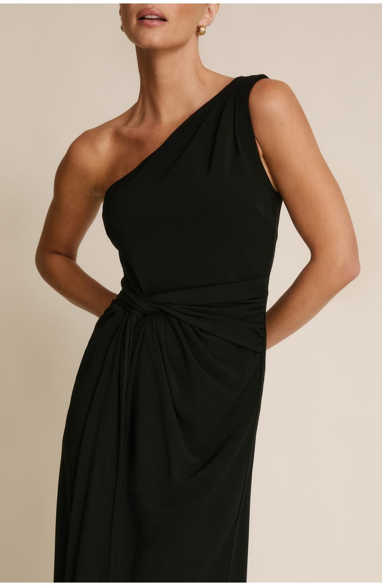 Six Stories One Shoulder Drape Stretch Bridesmaid, Alternate, color, Black