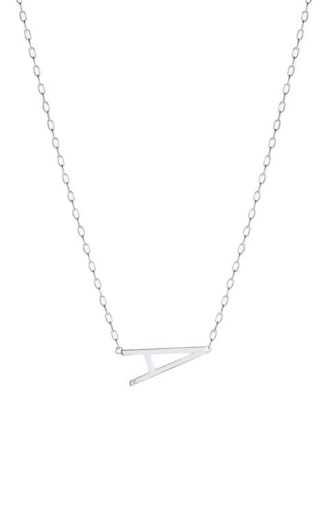 Silver Elongated Initial Pendant Necklace