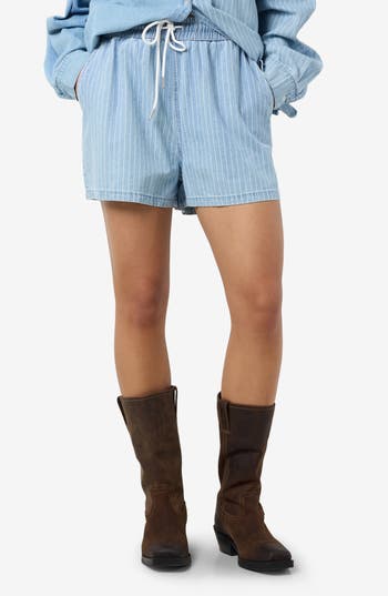 Noisy May Katri Elastic Waist Denim Shorts In Blue