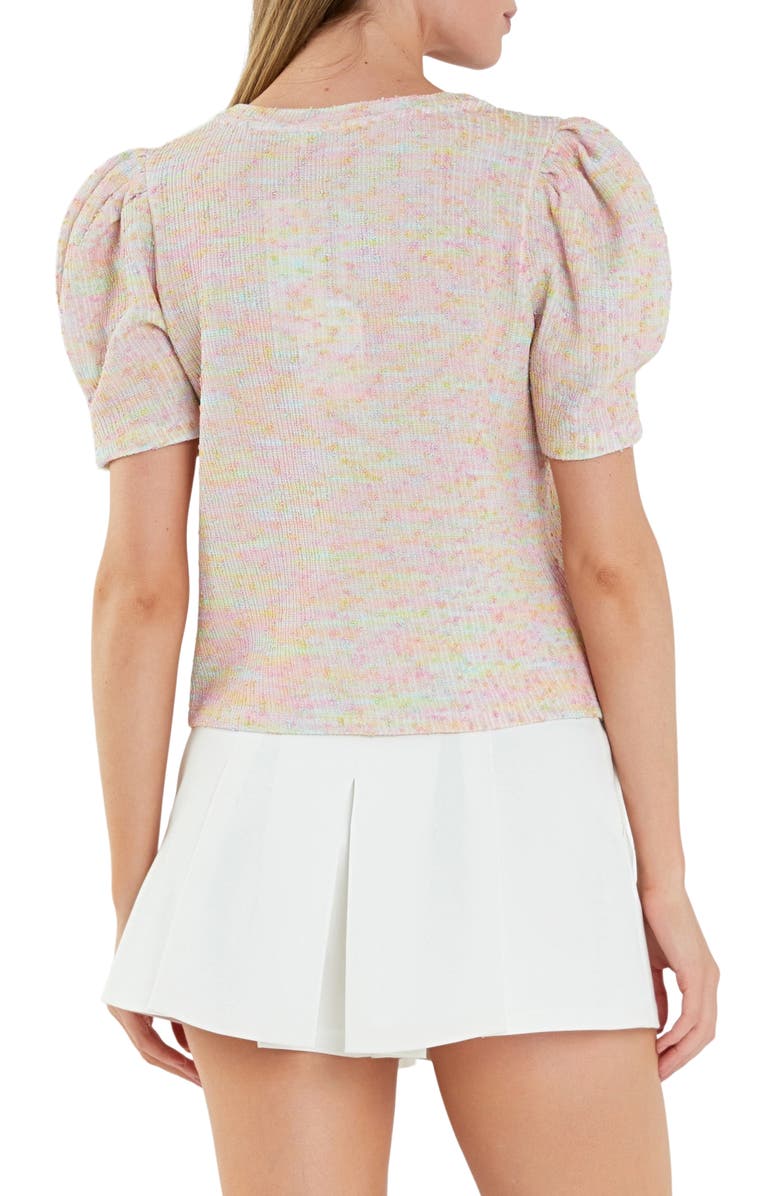 English Factory Rainbow Puff Sleeve Sweater, Alternate, color, Pink Multi