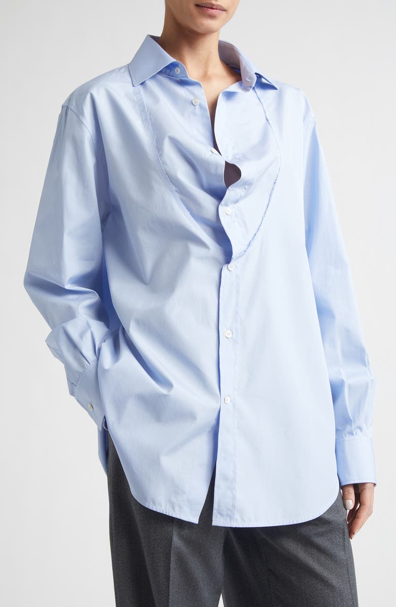Maison Margiela Folded Collar Cotton Button-Up Shirt, Alternate, color, Light Blue