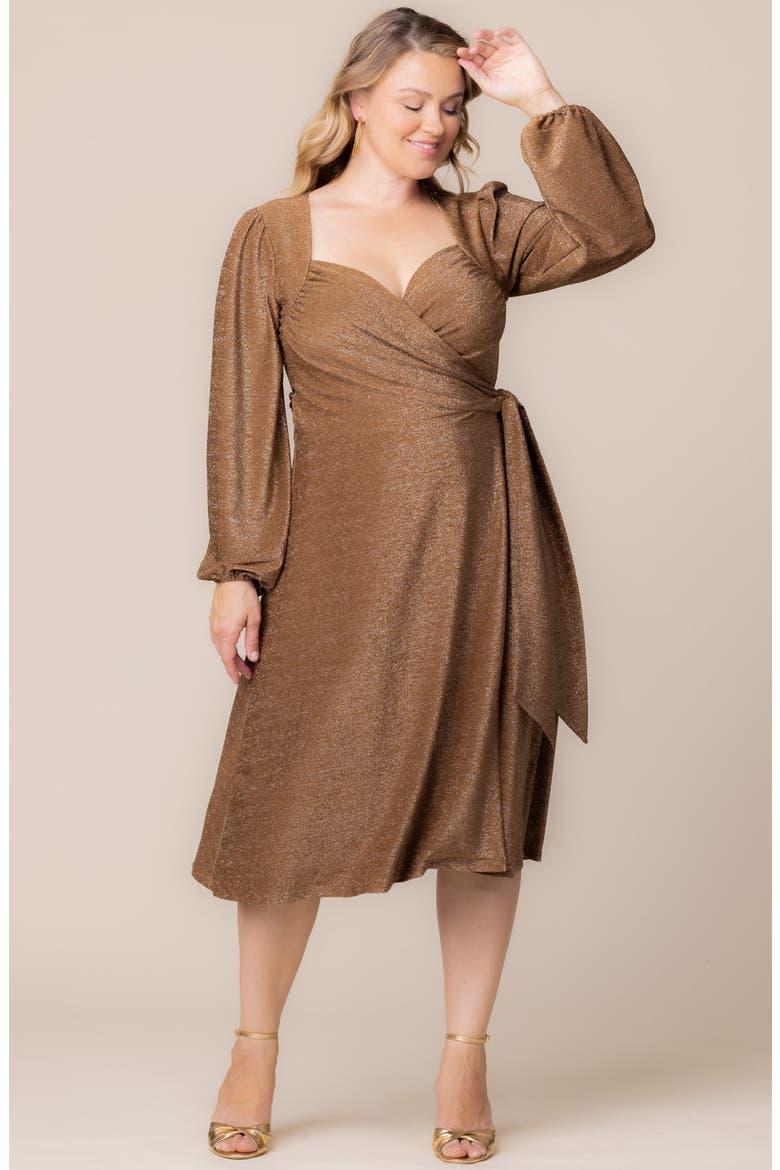 Soicialite Sweetheart Neck Wrap Dress, Alternate, color, MOCHA SPARKLE
