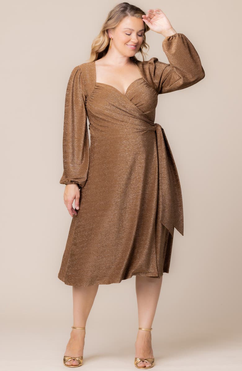 Kiyonna Soicialite Sweetheart Neck Wrap Dress, Alternate, color, Mocha Sparkle