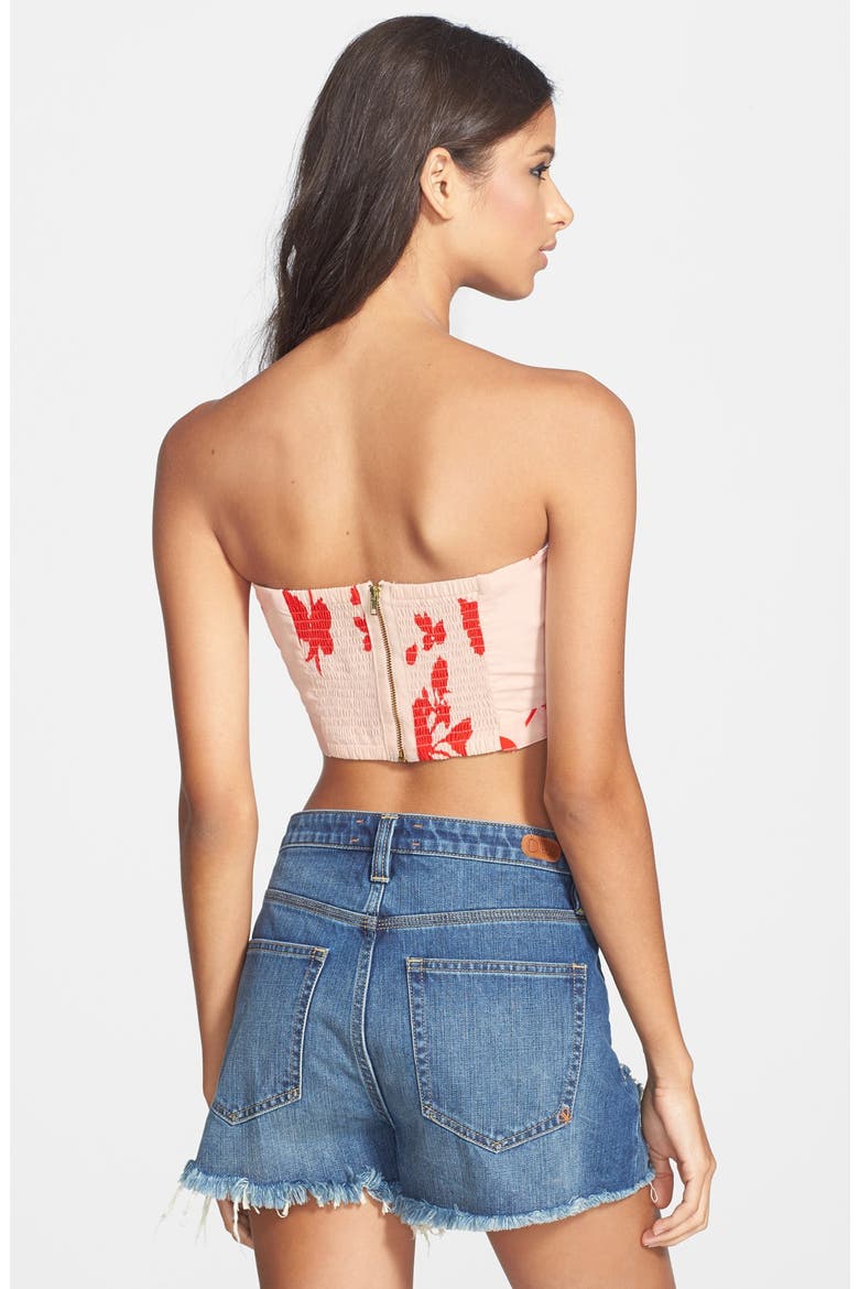 Tie Front Crop Tube Top, Alternate, color, SOFT LINEN POPPY PRINT