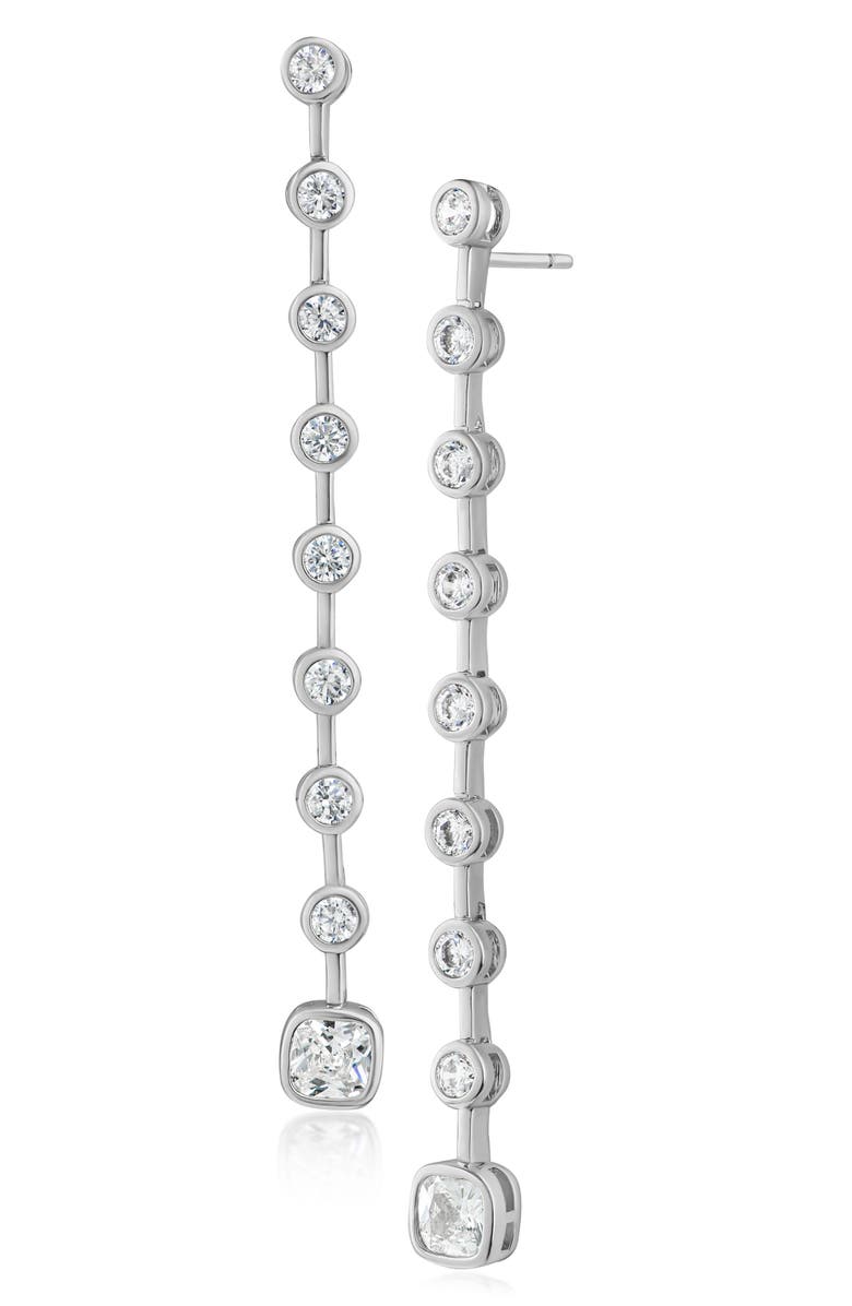 CZ by Kenneth Jay Lane Bezel Round Cubic Zirconia Linear Drop Earrings, Main, color, Silver