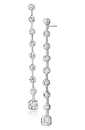 Cz By Kenneth Jay Lane Bezel Round Cubic Zirconia Linear Drop Earrings In Silver