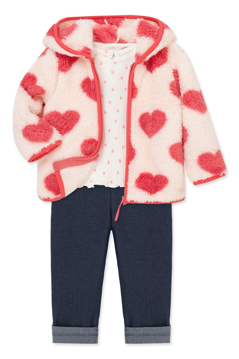 Heart Fleece Hoodie, Long Sleeve Top & Leggings Set, Alternate, color, PINK MULTI