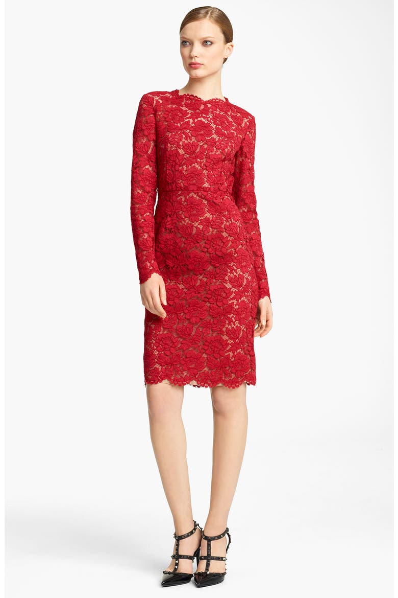 Bow Detail Lace Sheath Dress, Main, color, RED