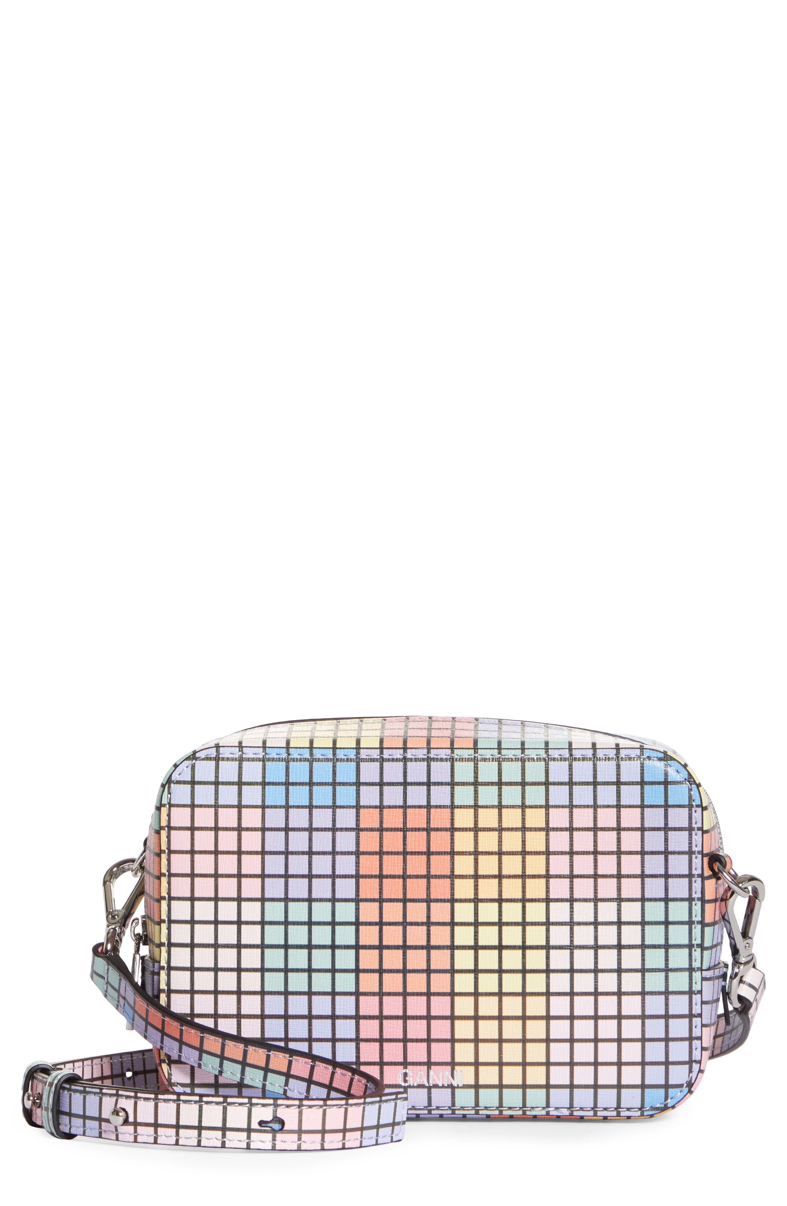 Ganni Leather Camera Crossbody Bag, Main, color, 