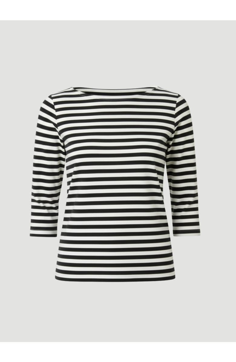 Majestic Filatures Stretch Linen Stripe Three Quarter Sleeve Boatneck T-Shirt, Main, color, Noir