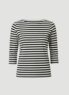 Majestic Filatures Stretch Linen Stripe Three Quarter Sleeve Boatneck T-Shirt