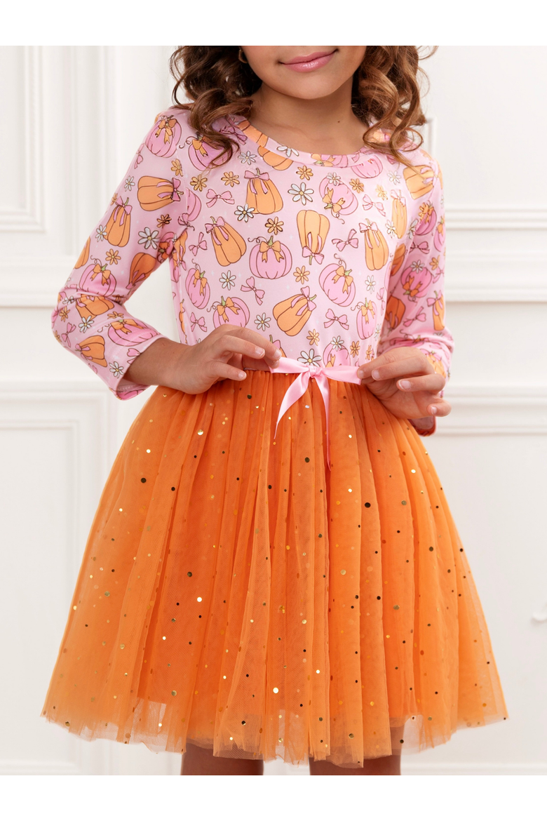 Fall Fun Pumpkin Glitter Tutu Dress, Alternate, color, Orange