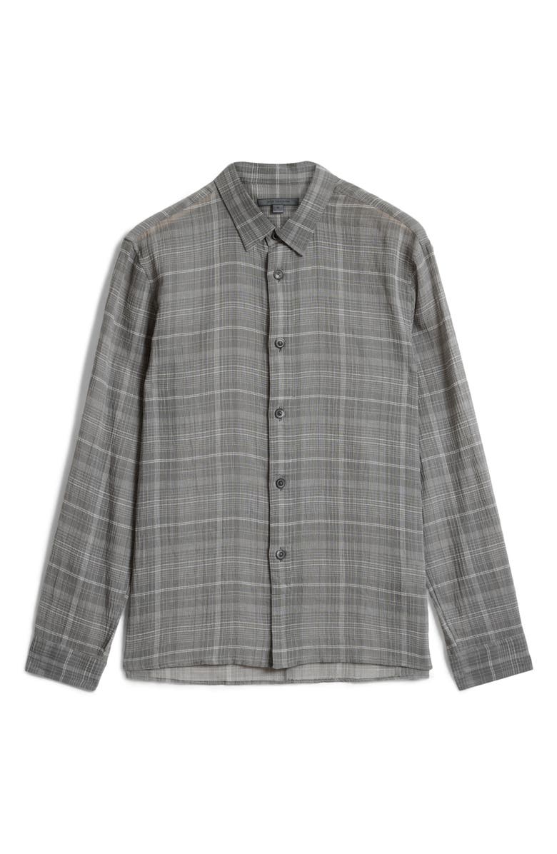 John Varvatos Plaid Button-Up Overshirt, Alternate, color, Shadow Grey