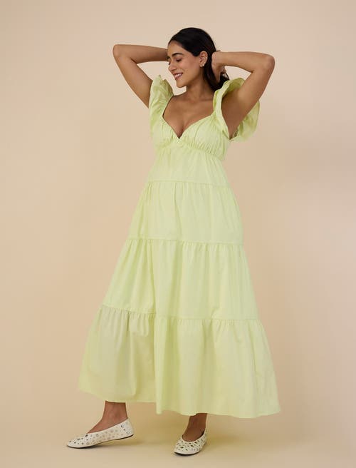Motherhood Maternity Ruffle Sleeve Tie-back Maxi Maternity Dress In Soft Lime