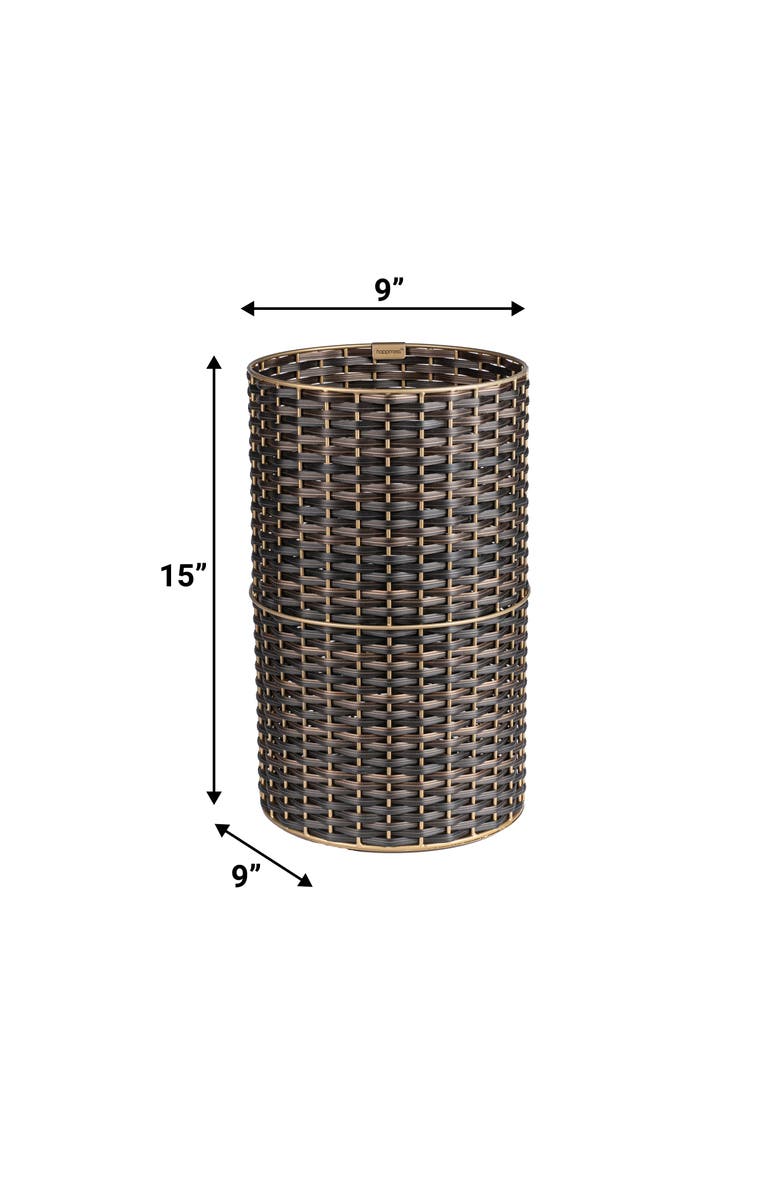 HAPPIMESS Cecil Modern Natural Wicker Cylinder Waste Basket, Alternate, color, Dark Bronze/Gold
