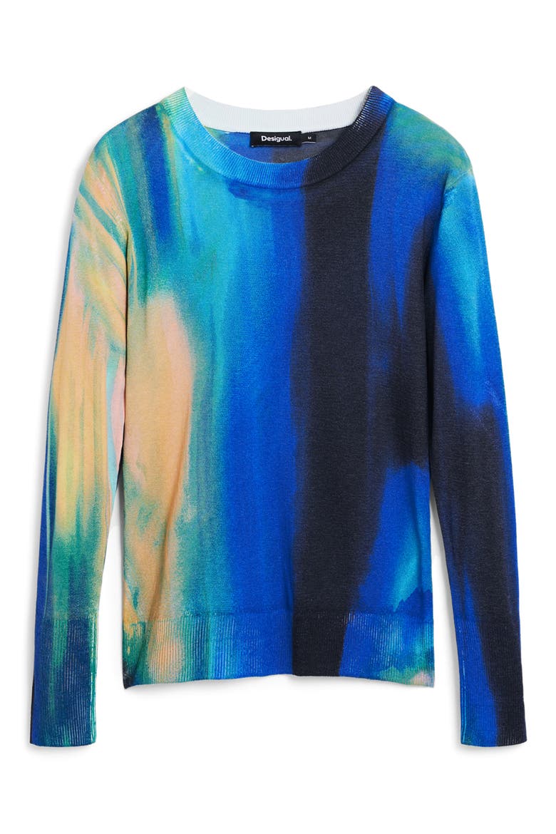 Abstract Print Fine Gauge Crewneck Sweater, Alternate, color, BLUE