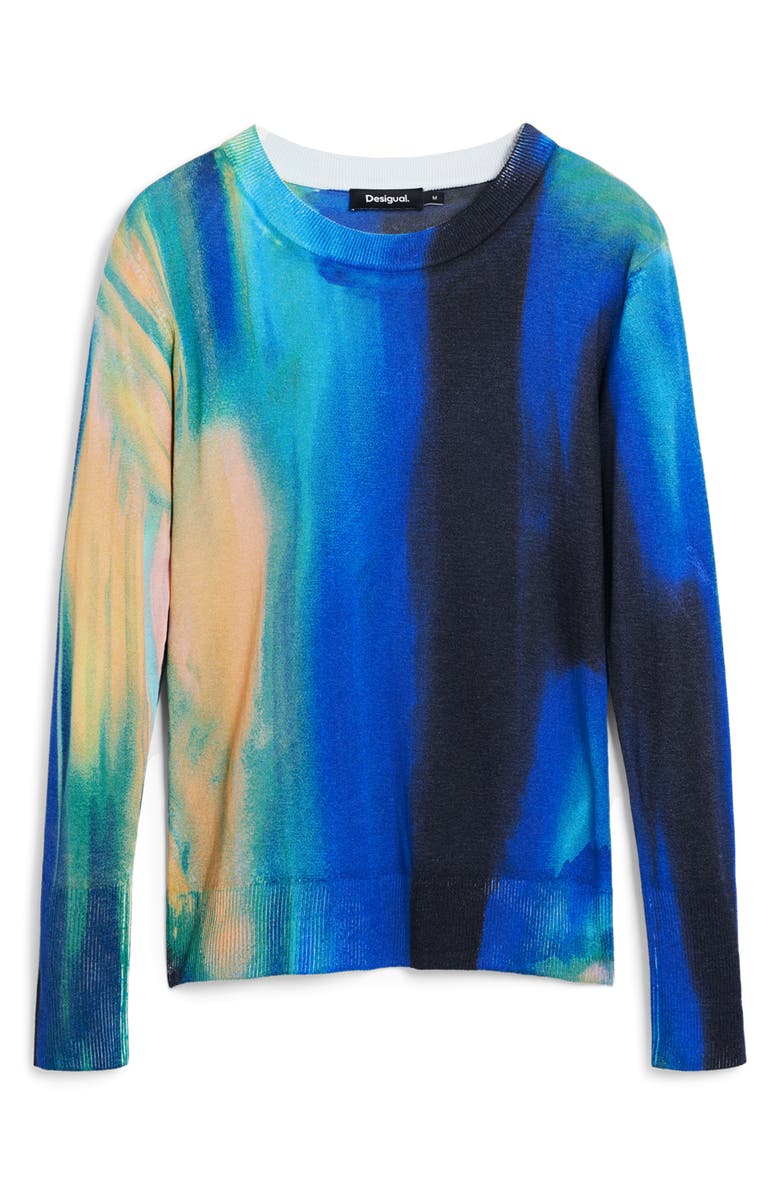 Desigual Abstract Print Fine Gauge Crewneck Sweater, Alternate, color, Blue