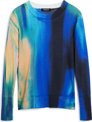 Desigual Abstract Print Fine Gauge Crewneck Sweater