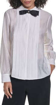 KARL LAGERFELD PARIS Pleated Bow Organza Shirt