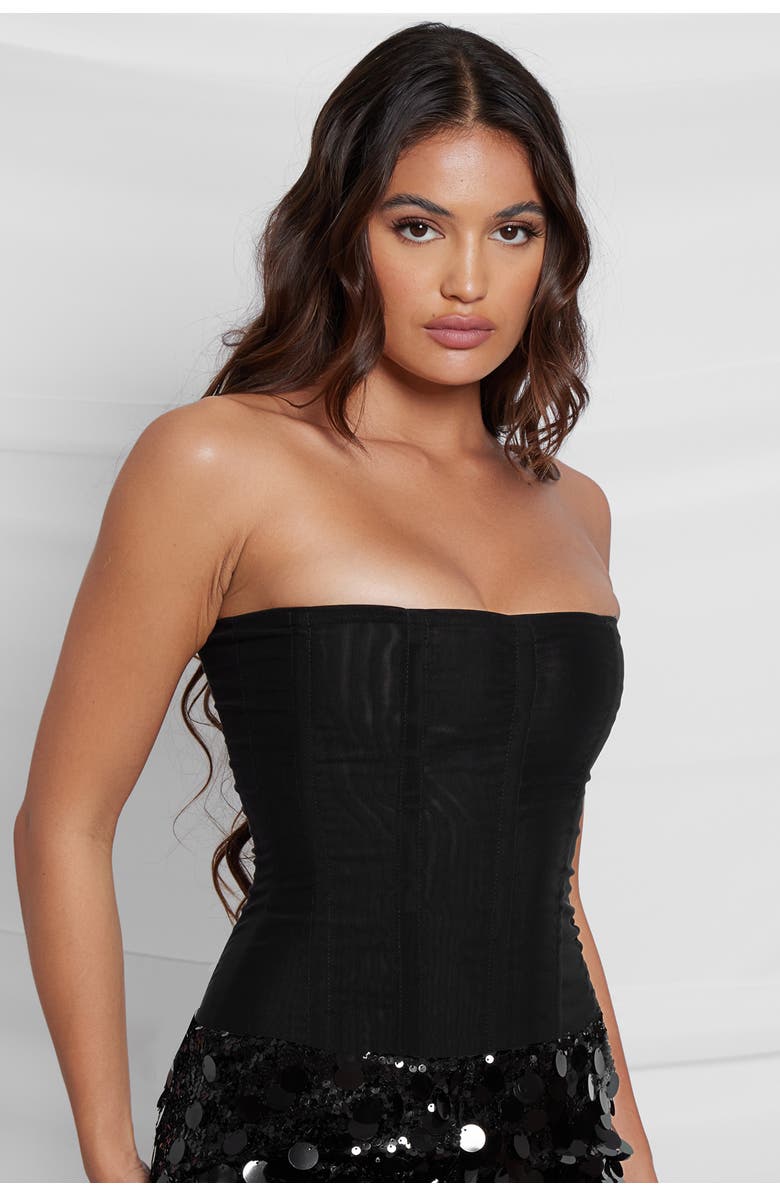 LEAU Muse Mesh Corset Top, Alternate, color, Black