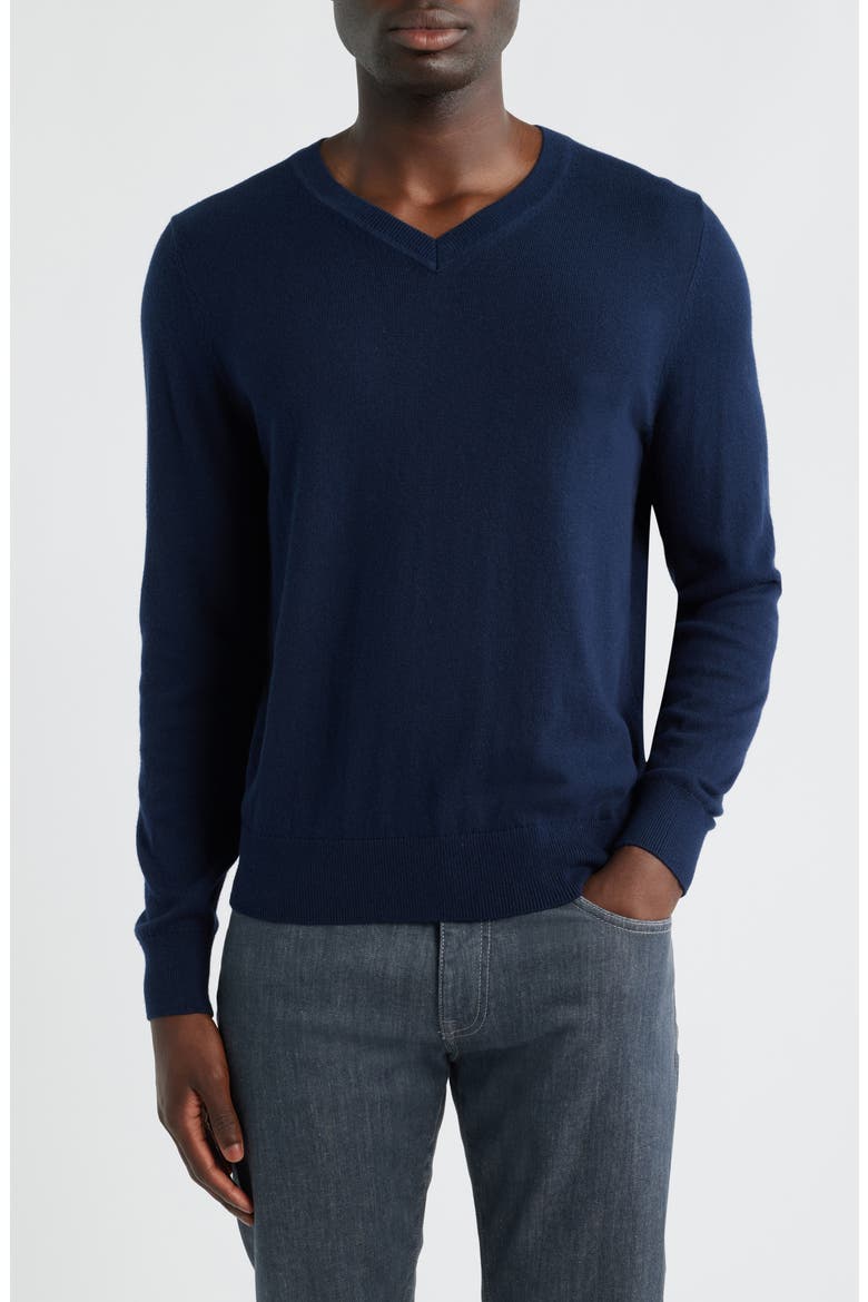 Cotton & Cashmere V-Neck Sweater, Main, color, NAVY NIGHT