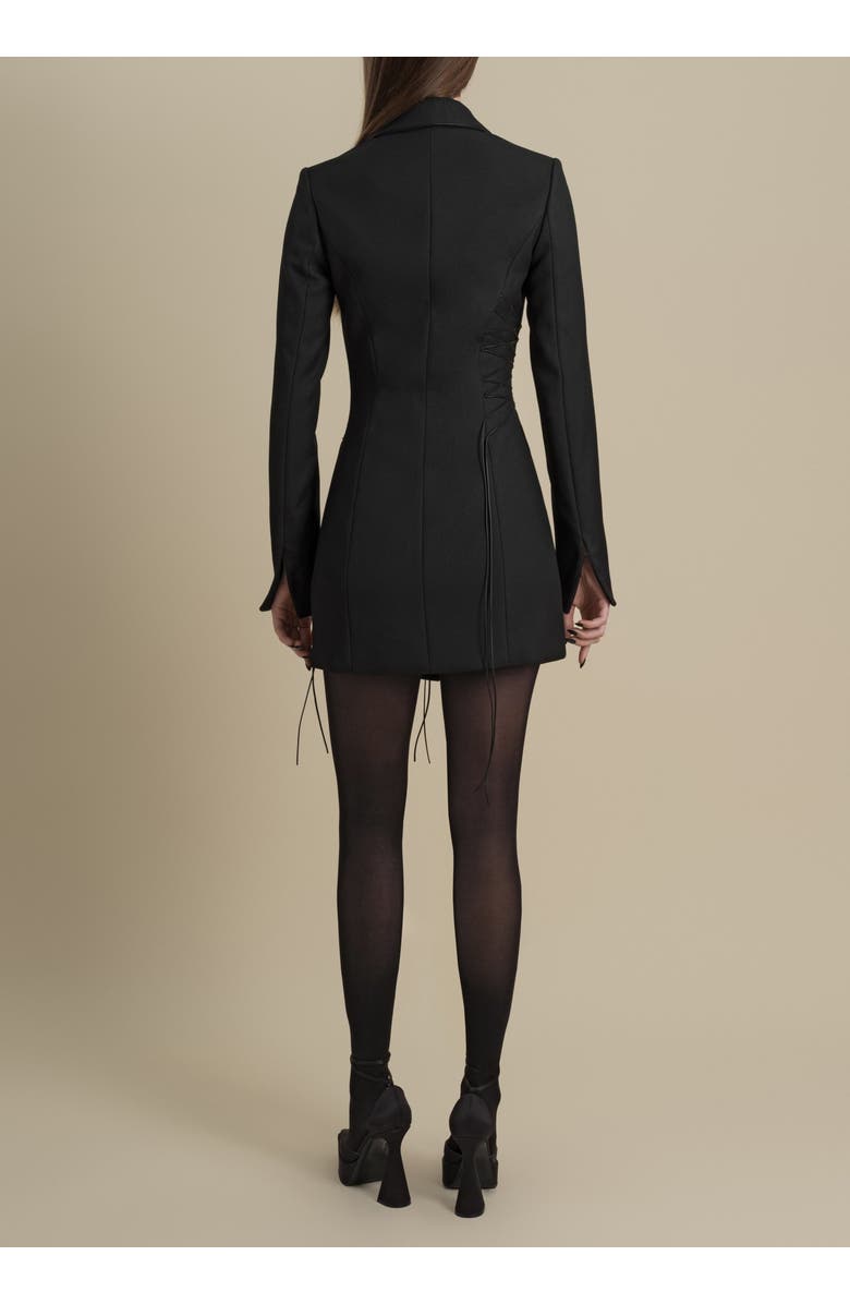 Contessa Mills Jupe Structured Twill Leather-Piped Dress, Alternate, color, Black