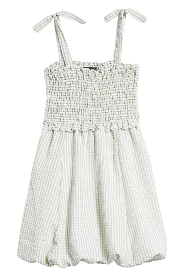 Kids' Gingham Smocked Seersucker Bubble Dress, Main, color, SAGE