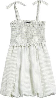 Ava & Yelly Kids' Gingham Smocked Seersucker Bubble Dress