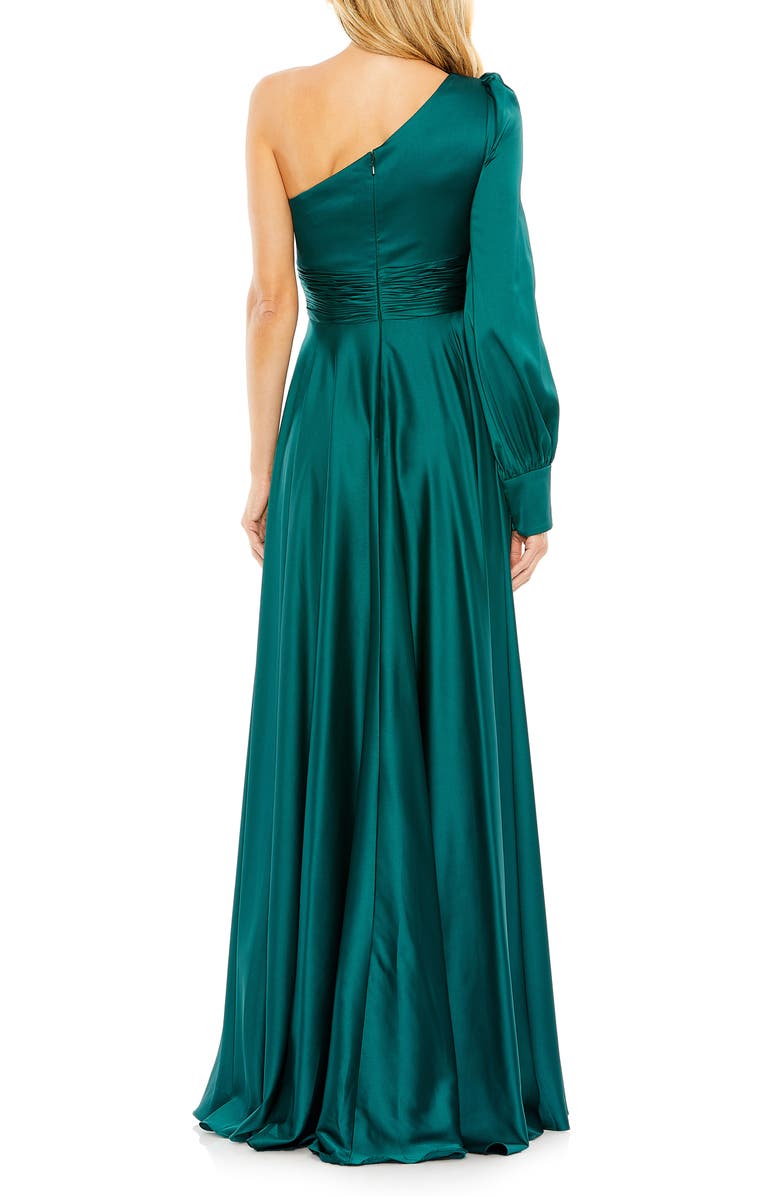 Mac Duggal One-Shoulder Long Sleeve Satin Gown, Alternate, color, 