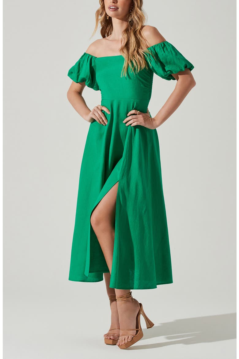 Off the Shoulder A-Line Dress, Alternate, color, GREEN