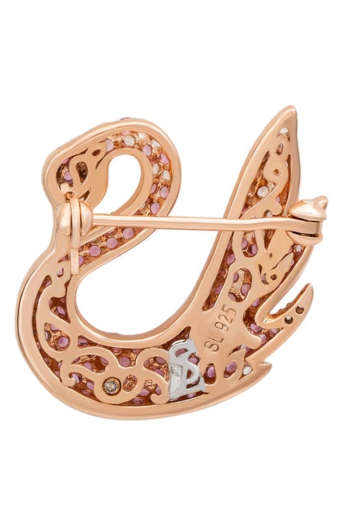 Suzy Levian Diamonds Pink & White Sapphire Swan Brooch In Pink