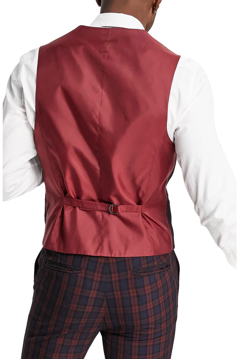 Plaid Super Skinny Waistcoat, Alternate, color, BURGUNDY